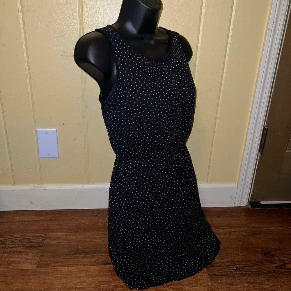 LOFT Black & Tan Polka Dot Sleeveless Mini Dress Rayon & Lyocell Size S Petite - Picture 5 of 11